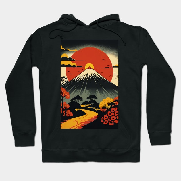 Japanese Volcano Sunset Hoodie by JigglePeek